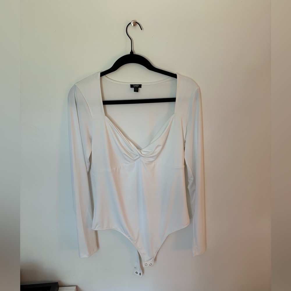 Express White Body Contour Long Sleeve Body Suit NWOT